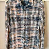 Hand Bleach Dyed Flannel, Teal & Blue