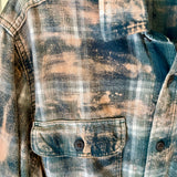 Hand Bleach Dyed Flannel, Teal & Blue