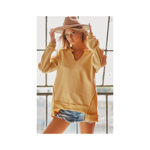 Yellow Fleece Terry Knit Sweatshirt Top