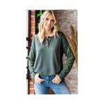 Olive Green Lace Accent Sleeves Top