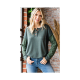Olive Green Lace Accent Sleeves Top