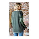 Olive Green Lace Accent Sleeves Top