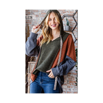 Multi Color Olive Seam Detail Plus Size Hoodie Top