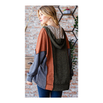 Multi Color Olive Seam Detail Plus Size Hoodie Top