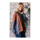Multi Color Olive Seam Detail Plus Size Hoodie Top
