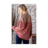 Long Sleeve Rust and Floral Color Block Plus Size Top