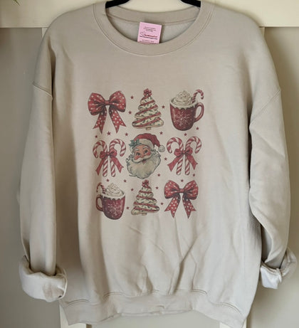Holiday Bows & Cocoa Santa Sublimated Gildan Relax Fit Sweatshirt