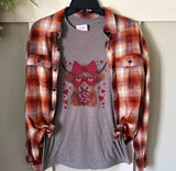 Valentine Highland Cow Graphic T-Shirt & Bleach Dyed Flannel Set