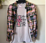Cross Love is Patient Graphic T-Shirt & Bleach Dyed Flannel Set