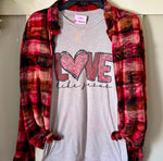 Valentine Love Like Jesus Graphic T-Shirt & Bleach Dyed Flannel Set