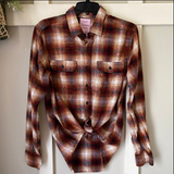 Hand Bleach Dyed Red & Tan Plaid Flannel Relaxed Fit Soft & Warm