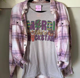 Mardi Gras Rock Star Graphic T-Shirt & Bleach Dyed Flannel Set