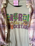 Mardi Gras Rock Star Graphic T-Shirt & Bleach Dyed Flannel Set