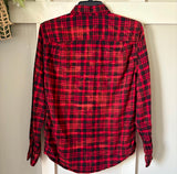 Hand Bleach Dyed Red & Black Plaid Flannel Relaxed Fit Soft & Warm