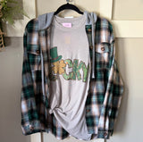 St Patrick Lucky Hat Graphic T-Shirt & Hooded Flannel Shacket Set