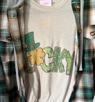 St Patrick Lucky Hat Graphic T-Shirt & Hooded Flannel Shacket Set