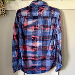 Hand Bleach Dyed Blue & Pink Flannel Relaxed Fit Soft & Warm