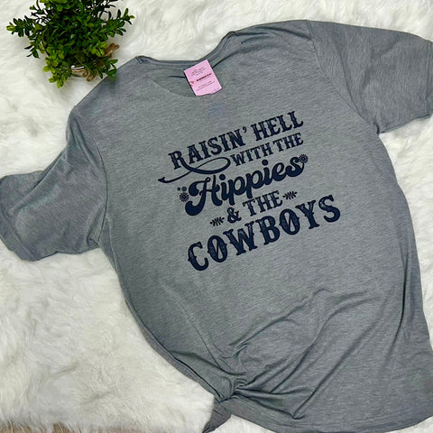 Raisin' Hell with the Hippies and the Cowboys Hippy Style Graphic T-Shirt