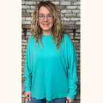 Teal Green Dolman Long Sleeve Knit Oversized Fit Top