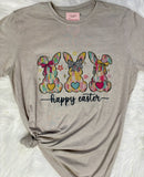 Happy Easter Bow Bunnies Short Sleeve Graphic T-shirt Unisex Fit