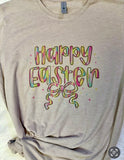 Colorful Happy Easter Bow Short Sleeve Graphic T-shirt Unisex Fit