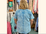 Sky Blue Vintage Washed Soft Knit Short Sleeve Plus Size Top