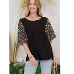 Black with Floral Flyaway Sleeves Top