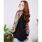 Black and Contrast Floral Raglan Style Plus Size Top