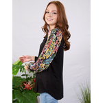 Black and Contrast Floral Raglan Style Plus Size Top