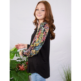 Black and Contrast Floral Raglan Style Plus Size Top