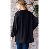 Solid Black Lace Sleeve Accent Plus Size Top