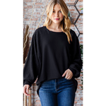 Solid Black Lace Sleeve Accent Plus Size Top