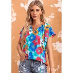 Turquoise Blue Multicolor Floral Blouse