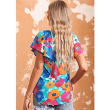 Turquoise Blue Multicolor Floral Blouse