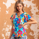 Turquoise Blue Multicolor Floral Blouse