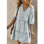 Denim Acid Wash Half Sleeve Flared Dress