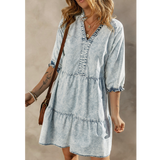 Denim Acid Wash Half Sleeve Flared Dress