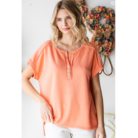 Coral Button Accents Top