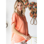 Coral Button Accents Top