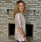 Taupe & White Leopard V-Neck Relaxed Fit Knit Top