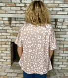 Taupe & White Leopard V-Neck Relaxed Fit Knit Top