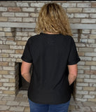 Black Eyelet Button Front Notch Neck Top