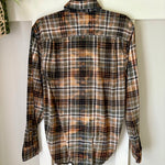 Hand Bleach Dyed Olive Green & Rust Flannel Relaxed Fit Soft & Warm