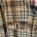 Hand Bleach Dyed Olive Green & Rust Flannel Relaxed Fit Soft & Warm