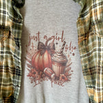 Just a Girl Who Loves Fall T-Shirt & Bleached Dyed Flannel Set