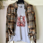 Boho Ghost & Blooms Fall Graphic T-Shirt and Bleached Dyed Flannel Set