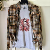 Boho Ghost & Blooms Fall Graphic T-Shirt and Bleached Dyed Flannel Set