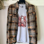 Boho Ghost & Blooms Fall Graphic T-Shirt and Bleached Dyed Flannel Set