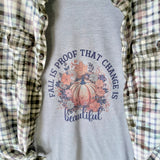 Fall is Proof Change Beautiful Graphic T-Shirt and Bleached Dyed Flannel Set