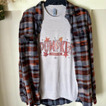 Pumpkin Season Fall Graphic T-Shirt and Bleached Dyed Flannel Set